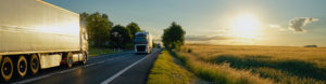 Lorries driving down picturesque roads to depict fleet insurance by Find Insurance NI