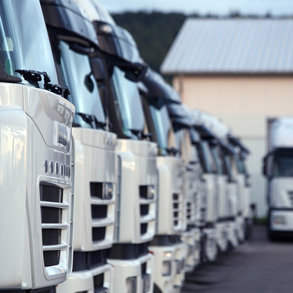 Lorries lined up in depot to depict commercial vehicle insurance by Find Insurance NI
